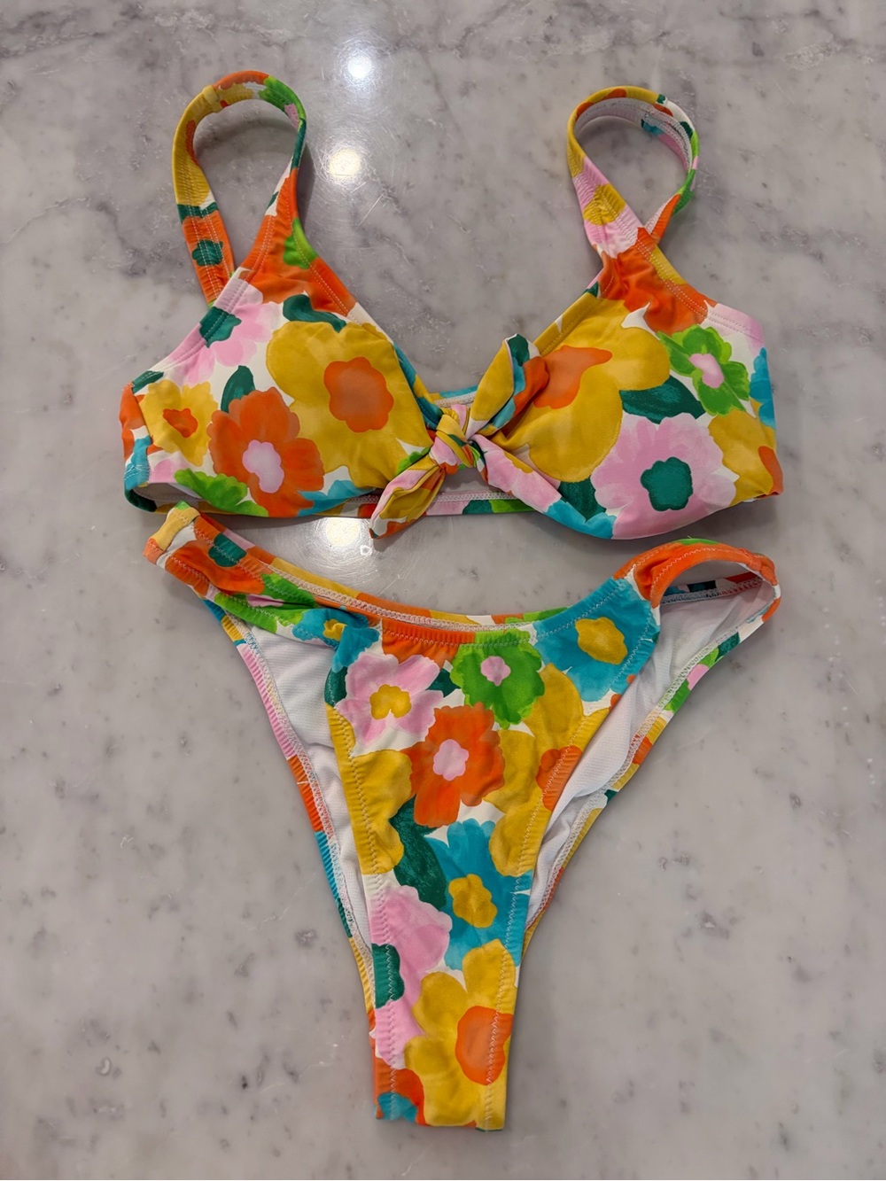 Women’s Floral Tie-Front Bikini Top and Bottom - Multicolor